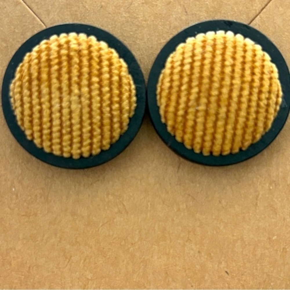Handmade Chunky Retro Corduroy Fabric Button Wood Stud Earrings, 20mm, NWT